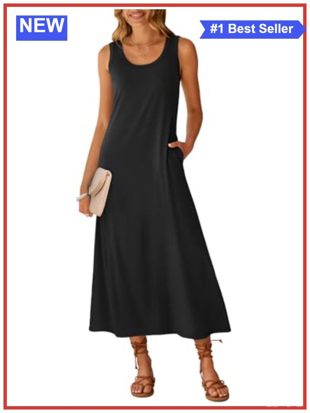 Sleeveless Scoop Neck Maxi Dress with Pockets Summer Casual